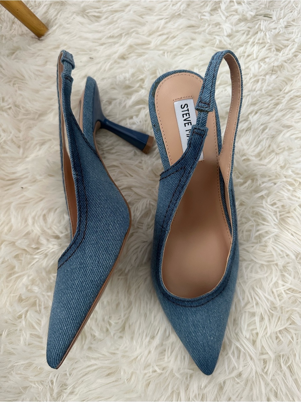Steve Madden Denim Slingback Blue Kitten Heel Pointed Toe Pumps Latest Size 8